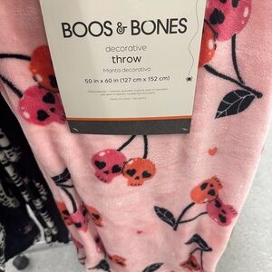 Boos & Bones Pink Skull Cherries Decorative Throw